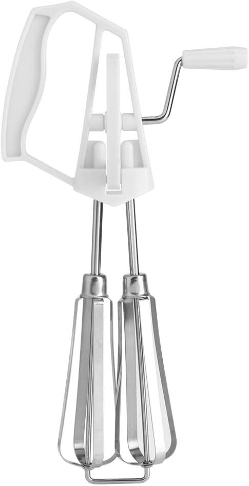 Stainless Steel Rotary Egg Beater Hand Crank Rotary Hand Whip Whisk Kitchen Cooking Tool(White)