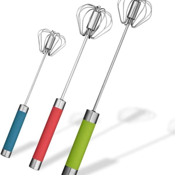 Stainless Steel Semi-automatic Egg Whisk - 3PCS Hand Push Rotary Whisk Blender (3 Colors)