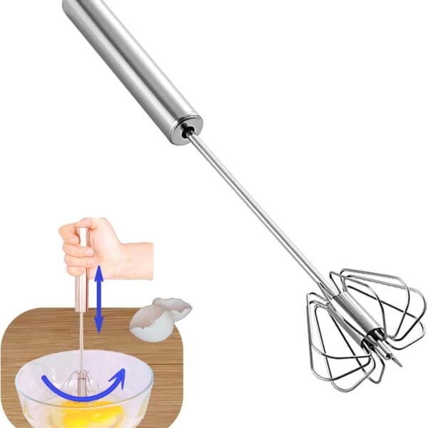 Stainless Steel Semi Automatic Whisk Egg Beater Whizzy Whisk, Hand Push Blender Kitchen Mixer ing Tool for Blending Cooking (10in)