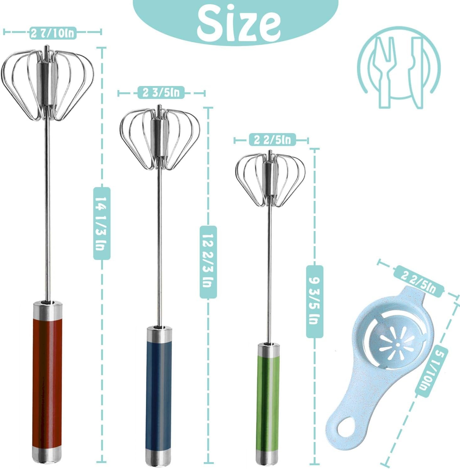 Semi-automatic Whisk, Stainless Steel Egg Beater, Hand Push Rotary Whisks Mixer Stirrer for Making Cream, Whisking, Beating and Stirring (3 Color) - Image 2