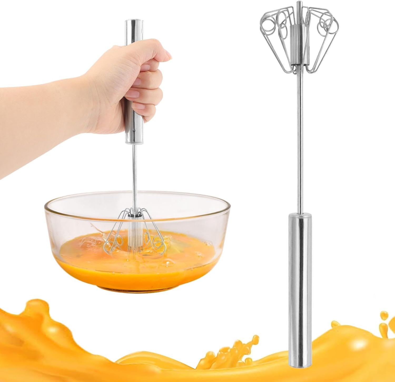 Egg Whisk Beater, Semi-Automatic Hand Mixer Manual Rotating Push Mixer Stirrer, Automatic Whisk Cooking Tool, Push Whisk for Cooking
