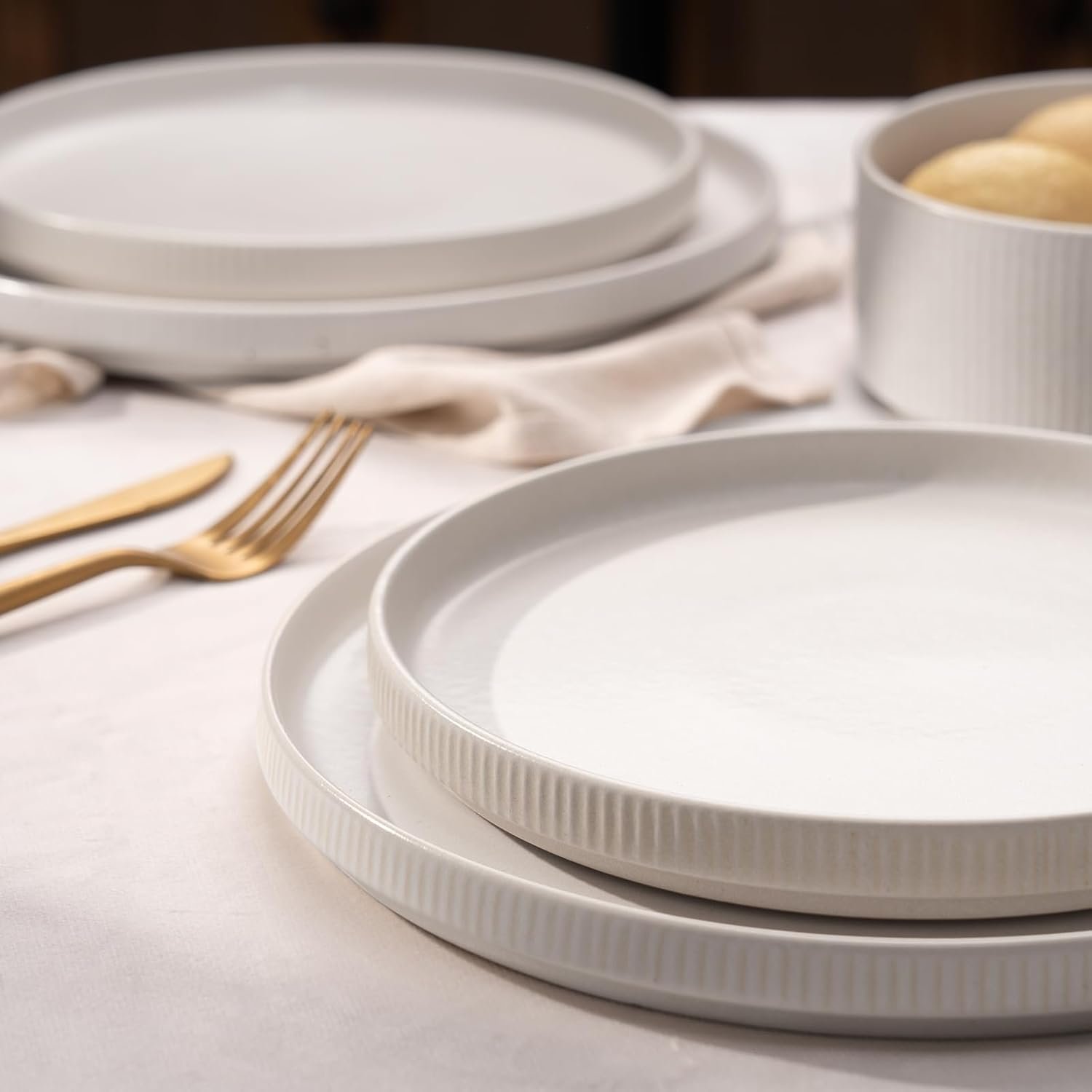 Dinnerware Sets, Plates and Bowls Set for 4, 12 Pieces Dishes - Chip and Scratch Resistant, Microwave and Dishwasher Safe Kitchen Set, Matte White - Image 2