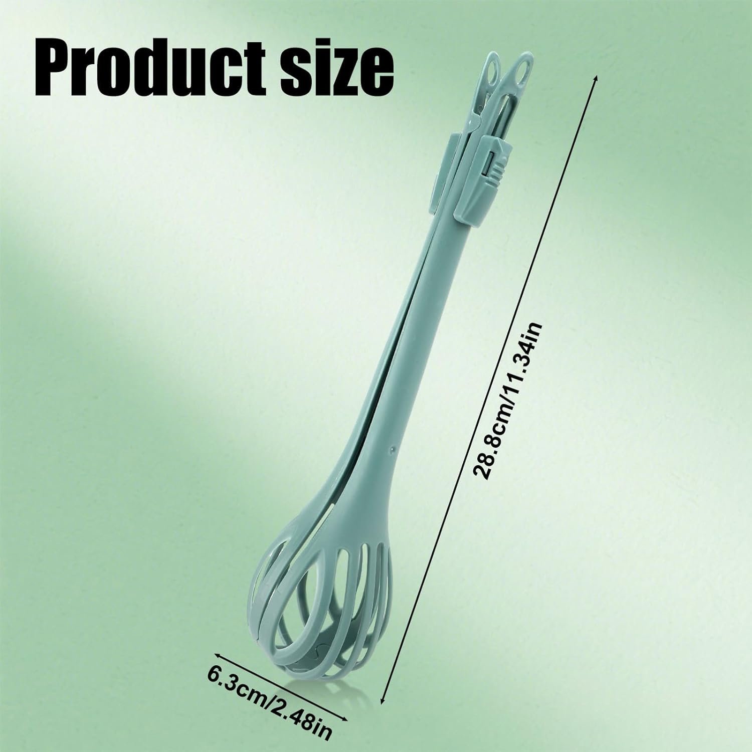 2 in 1 Food Clip & Egg Whisk, Multifunctional Egg Beater Manual Mixer and Serrated Tongs Practical Kitchen Gadget Tool for Gripping Stirring Mixing Ideal for Bread Pasta Salad (Green) - Image 2