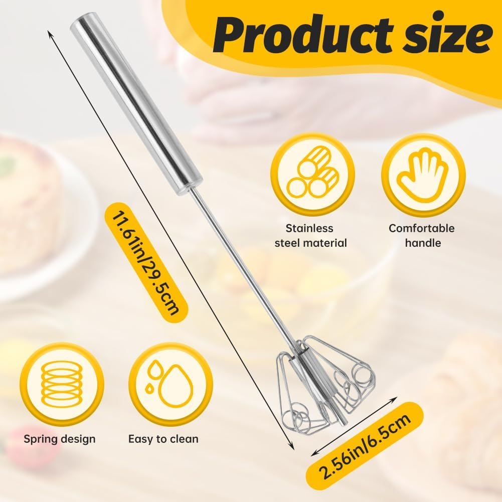 Egg Whisk Beater, Semi-Automatic Hand Mixer Manual Rotating Push Mixer Stirrer, Automatic Whisk Cooking Tool, Push Whisk for Cooking - Image 2