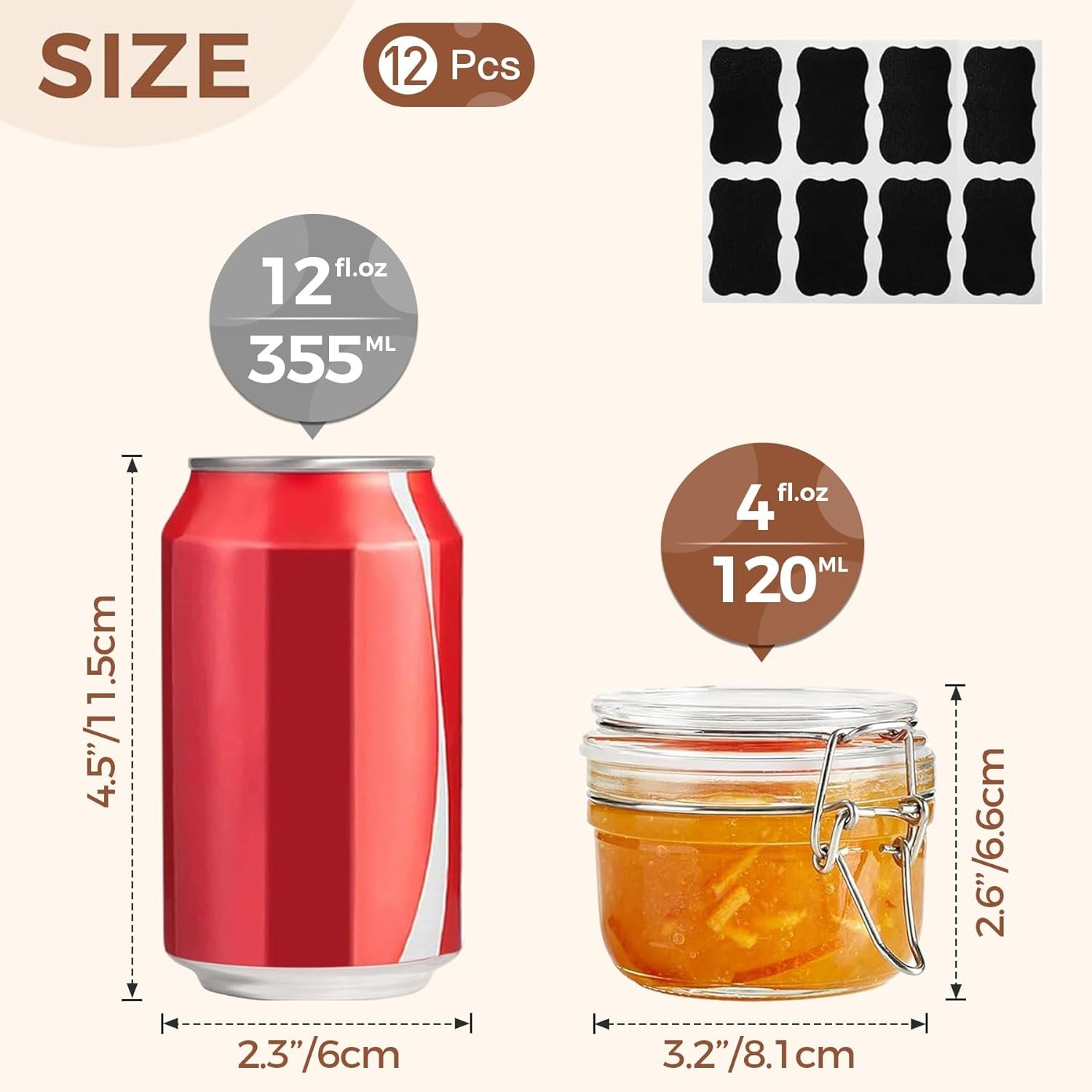 4oz Small Airtight Glass Jars Set of 12 with Lids Food Storage Jar Round, Mason Jar, Mini Storage Container with Clear Preserving Seal Wire Clip Fastening for Kitchen Canning, Jam, Spice, Honey - Image 2