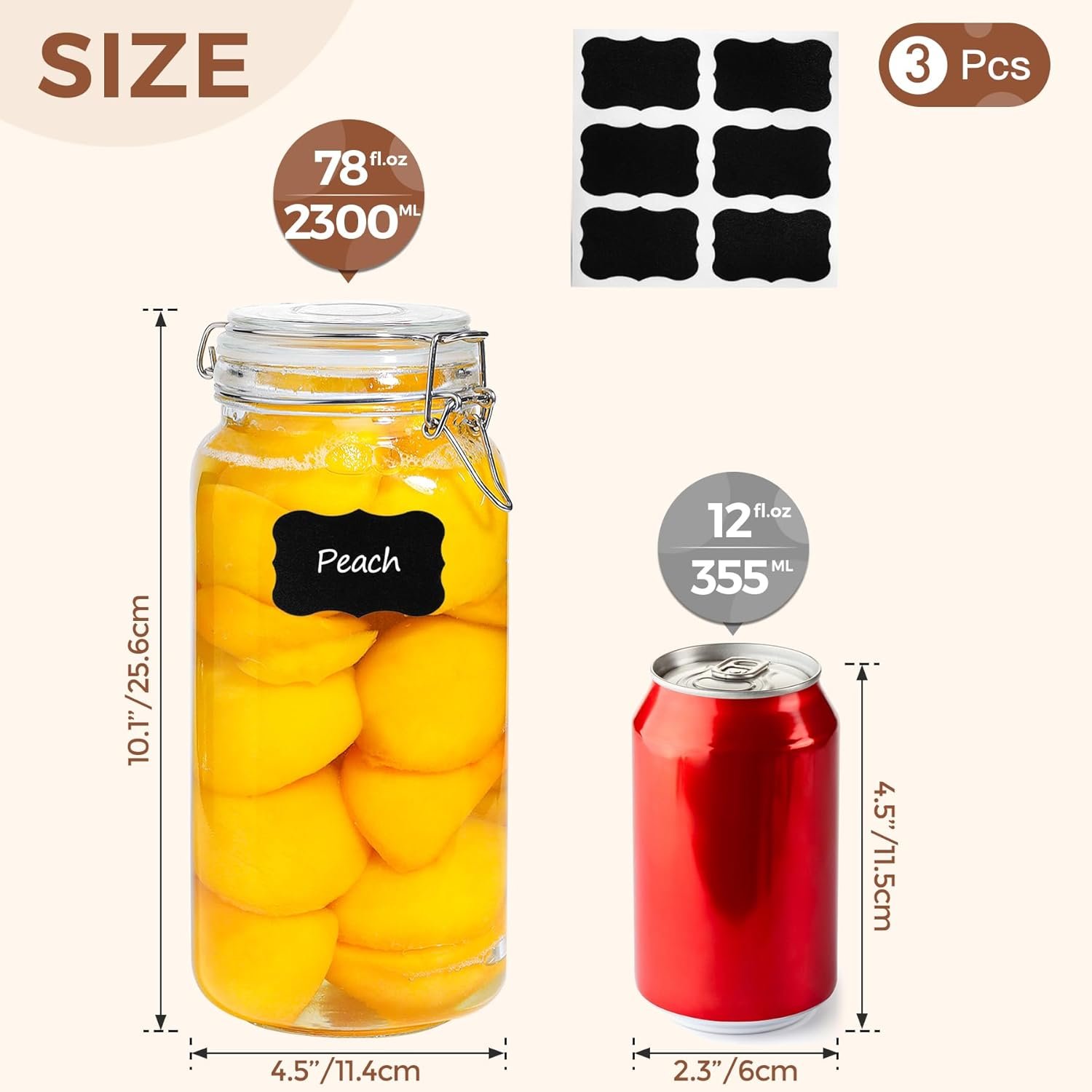 Airtight Glass Canister Set of 3 with Lids 78oz Food Storage Jar Square - Storage Container with Clear Preserving Seal Wire Clip Fastening for Kitchen Canning Flour, Cereal, Pasta, Sugar, Beans - Image 2