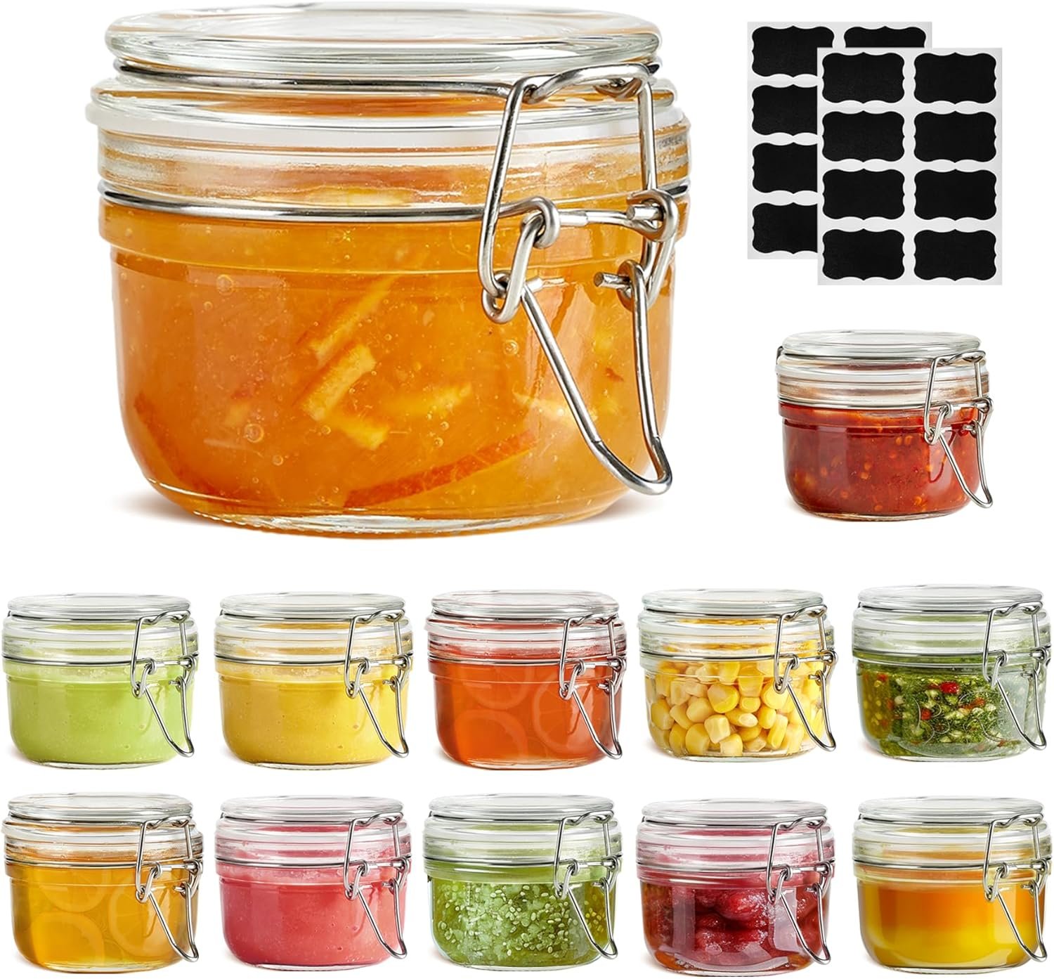 4oz Small Airtight Glass Jars Set of 12 with Lids Food Storage Jar Round, Mason Jar, Mini Storage Container with Clear Preserving Seal Wire Clip Fastening for Kitchen Canning, Jam, Spice, Honey